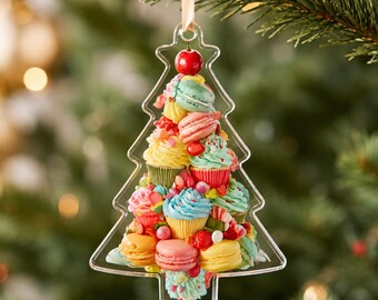 Sweet Treat Christmas Tree Acrylic Ornament 2026, Cupcake Macaron Ornament, Candy Tree Decor, Baker Gift, Dessert Lover Gift