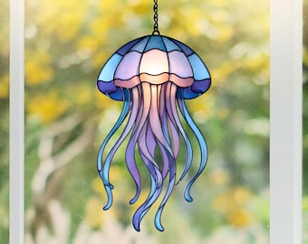 Jellyfish Acrylic Suncatcher, Ocean Jellyfish Window Hanging, Coastal Decor Gift