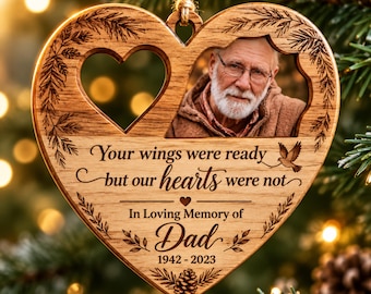 Personalized Dad Memorial Photo Wooden Ornament, In Loving Memory Christmas Keepsake, Sympathy Gift for Loss of Dad