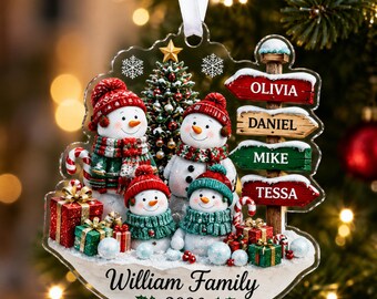 Personalized Snowman Family Acrylic Ornament 2026, Custom Family Name Christmas Ornament, Snowman Family Gift, Christmas Tree Decor