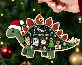 Personalized Baby's First Christmas Ornament 2026, Custom Birth Stats Dinosaur Acrylic Keepsake