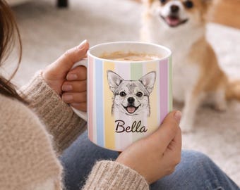 Taza personalizada con retrato de mascota: taza personalizada con acuarela para perro o gato