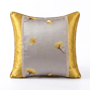 Funda de almohada de lujo con bordado de hoja de ginkgo chino, cojín de satén (varios tamaños)