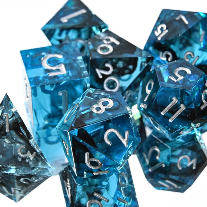 Crystal Blue Smoke Resin Dice Set - Translucent Wispy Blue Dice With ...