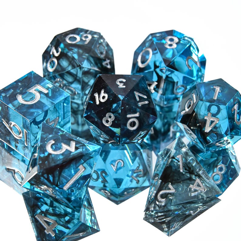 Crystal Blue Smoke Resin Dice Set - Translucent Wispy Blue Dice With ...