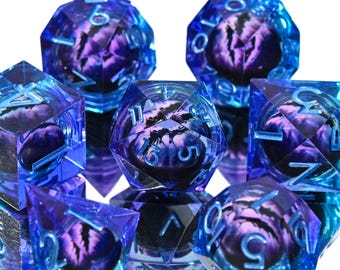 Purple Dragon Eye Dice, Handmade Sharp Edge Resin Dice for DnD, RPG, Tabletop Games, DND Player Gift, D20 Dice Set, Liquid Core Dice Set