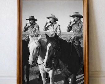 Vintage Cowgirl Coffee Wall Art, Retro Black and White Western Art, Texas Cowgirl Southern Breakfast Bar Print, Printable Digital Download