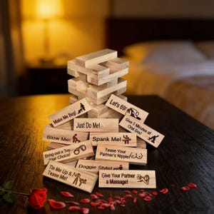 Lust Turm Paare Spiel für Erwachsene, 48-teiliges Klötzchenspiel aus Holz, Romantisches Stapelspiel für Paare, Geschenkidee zum Valentinstag