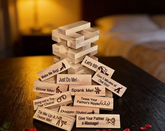 Lust Tower Couples Game for Adults, 48-Piece Wooden Tumbling Block Game, Romantic Stacking Tower Game for Couples, Valentine’s Day Gift Idea