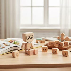 Schüttelfüße Holzpuppe Valentinsgrußgeschenk, handgefertigte Holzfigur mit magnetischen Ausdrücken, romantischer Schreibtisch- und Autodekor für Paare