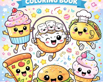 Kawaii Food Characters Coloring Book, Kids Printable Activity (PDF Download)