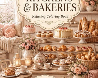 Cozy Kitchens and Bakeries Coloring Book PDF, Relaxing Adult & Teen Coloring Pages