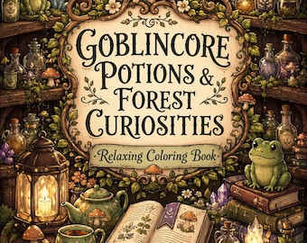 Goblincore Potions & Forest Curiosities Coloring Book PDF, Cozy Fantasy Pages