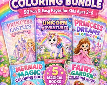 Fantasy Coloring Bundle for Kids | Unicorn, Princess, Mermaid, Fairy (Printable PDF)