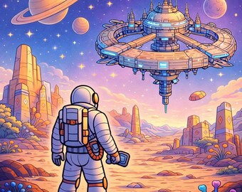 Sci Fi Coloring Book, Alien Worlds, Space Stations, Relaxing Art (PDF Download)