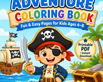 Piraten Abenteuer Malbuch, Piratenschiffe, Schatzkarte Seiten zum Ausdrucken (PDF Download)