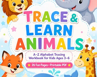 Animal Alphabet Tracing Workbook for Kids Ages 3-6 (Printable PDF)