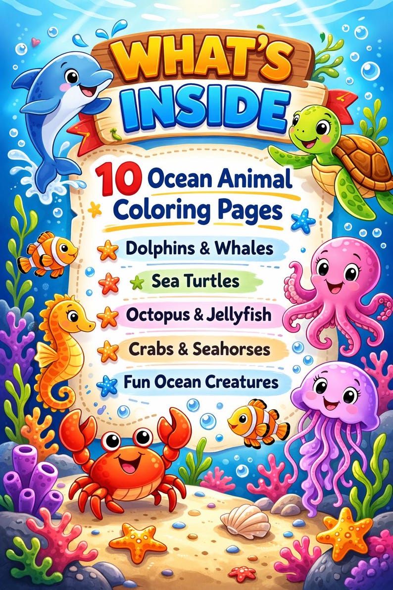 Sea Creatures Text Ocean Animals Coloring Pages for Kids | Toddler Preschool Activity ...