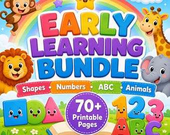 Preschool Learning Bundle, ABC, Numbers, Shapes, Animals (Printable PDF)