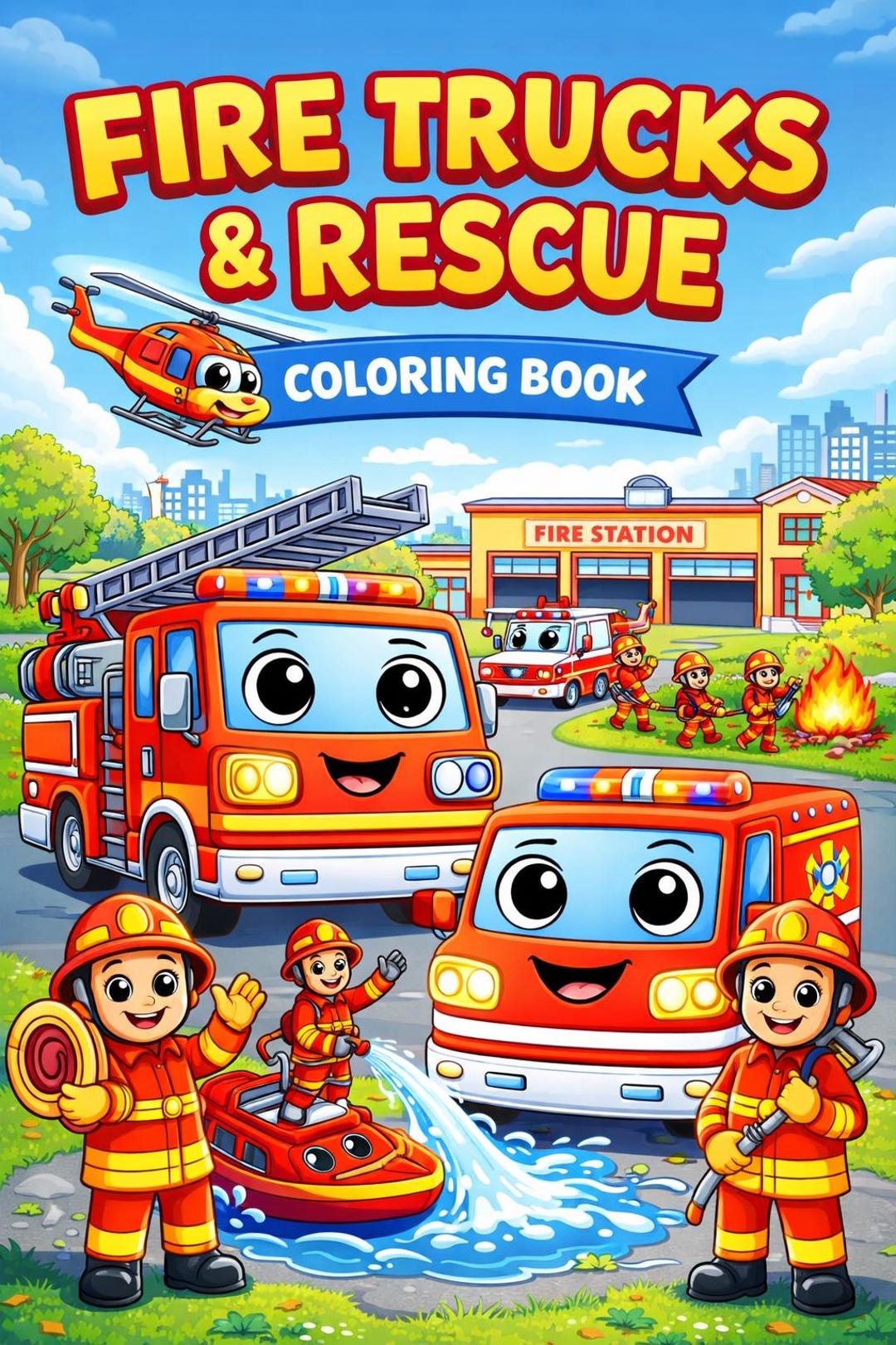Fire Truck Coloring Book for Kids | Rescue Vehicles, Firefighters ...