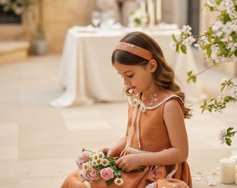 Blumenmädchenkleid Kinderkleid Set Terracotta aus Baumwoll-Leinen – schlicht, natürlich & zeitlos | Gr. 104–140