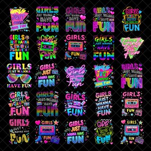 Tjejer vill bara ha kul png, retro 80-90-tals neon png, kassettspridare png, digital nedladdning png, sublimerings-T-shirtdesign png