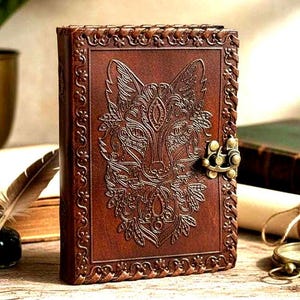 Wolf Leather Journal – Handgefertigtes Vintage-Tagebuch mit Prägung, rustikales Notizbuch im gotischen Stil mit Verschluss, Wald-Schreibjournal, Geschenk für Sie und Ihn