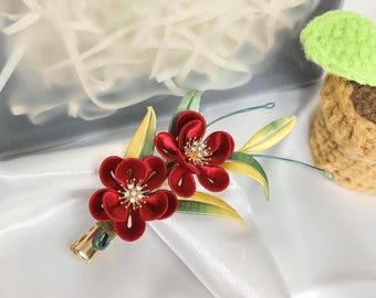 Handgemaakte haarspeld met rode zijdebloem – Chinees bruiloftsaccessoire