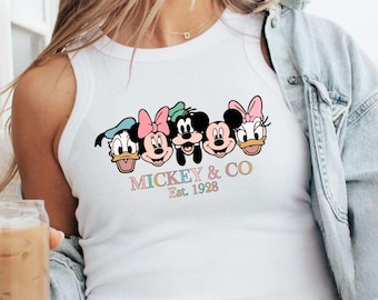 Mickey and Co Est 1928 Racer Tank Top, Fab Five Disney Characters Tee, Disney Squad Fab Five Tee, Racerback Tank Top, Womens Tank Top