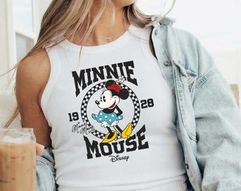 Bella Canvas Retro Minnie Mouse Racer Tank Top, Womens Disney, Classic Minnie Racerback, Disney Fan Tank Top, 1928 Disney Shirt