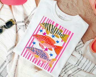 Comfort Colors®  Preppy Fish tshirt, Female Fishing Tee, Summer Vacation, Funny Beach Tshirt