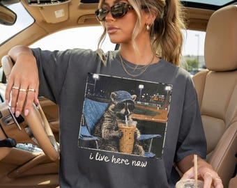 Raccoon I live Here Now Shirt, Ballpark Field Shirt Funny Game Day Shirt, Softball Mom Tee, Baseball Mama, TBall Mom Shirt, Baseball Mom Tee