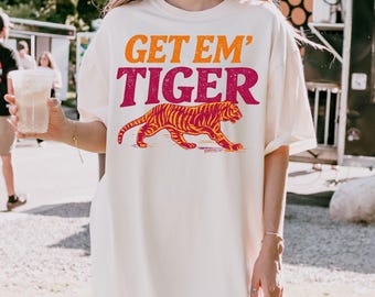 Comfort Colors®  Get'Em Tiger Shirt,Retro Tiger T-Shirt,Wild Cat Shirt,Tiger Graphic Tee,Meme Shirt,Cottagecore Shirt