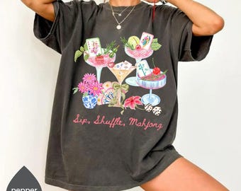 Sip Shuffle Mahjong Shirt Mahjong Ladies Night Tee Cocktail Mahjong Club Shirt Cute Mahjong Lover Gift Mahjong Tiles Tshirt