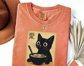 Ramen Cat Shirt, Cute Noodle Cat Sweatshirt, Kawaii Japanese Anime Cat Shirt, Anime Cat T-Shirt, Japanese Tee, Ramen Lover, Cat Lover Gift