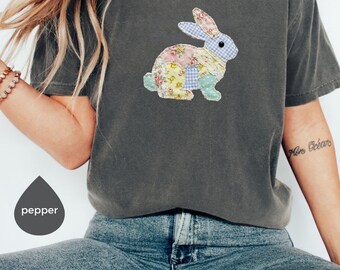 Comfort Colors® Easter Shirt, Patchwork Bunny Shirt, Grandmacore Easter Shirt, Floral Faux Patchwork Bunny