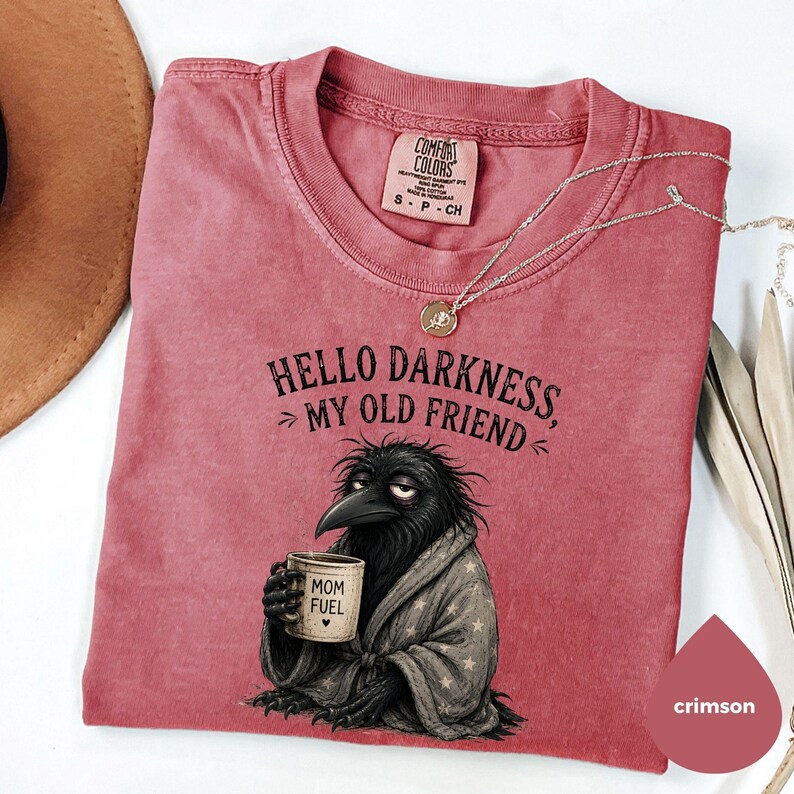 Comfort Colors® Raven Crow Coffee T-Shirt: Hello Darkness My Old Friend Shirt Bild 6
