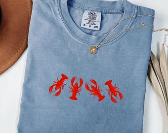 Coastal Lobster T Shirt, Preppy Summer Beach Tee, Nautical Vacation Shirt, Seaside Graphic Tee, New England Coastal Gift