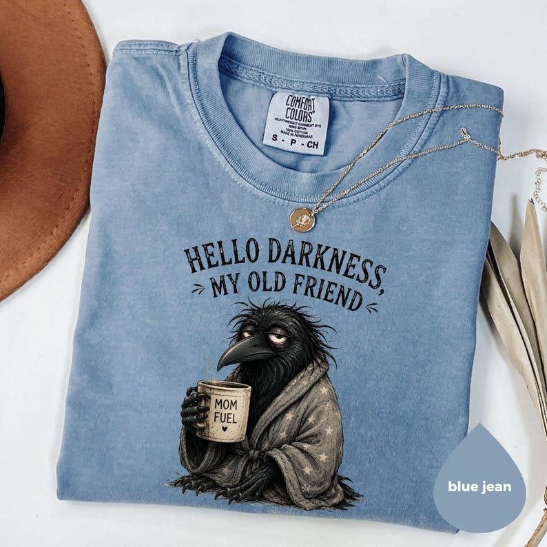 Comfort Colors® Raven Crow Coffee T-Shirt: Hello Darkness My Old Friend Shirt Bild 4
