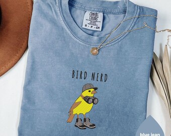 Embroidered Bird Nerd Comfort Colors® T-Shirt, Funny Bird Watcher Shirt, Bird Lover Gift Tee, Twitcher Nature Shirt, Backyard Bird Tee