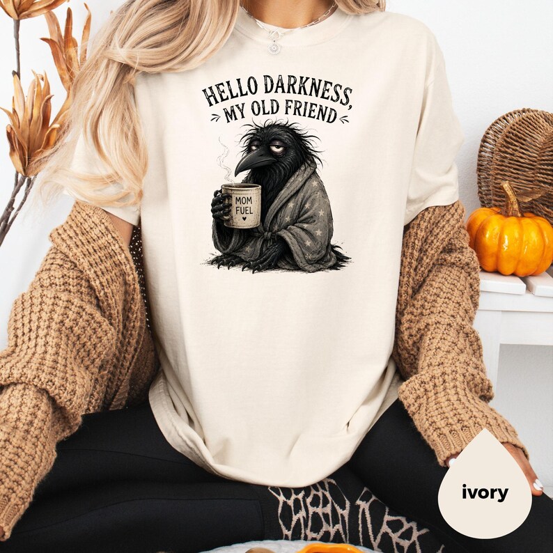 Comfort Colors® Raven Crow Coffee T-Shirt: Hello Darkness My Old Friend Shirt Bild 5