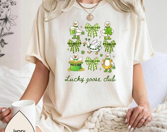 Lucky Goose Club Comfort Colors® Shirt, St Patricks Day Goose Tee, Silly Goose Shamrock Shirt, Cute Irish Lucky Goose Graphic Unisex Tee Top