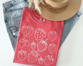 Strawberry Comfort Colors® Cottagecore Shirt for Women Strawberry Shirt Strawberry Lover Gift for Gardener Tshirt Fruit Tee Botanical Shirt