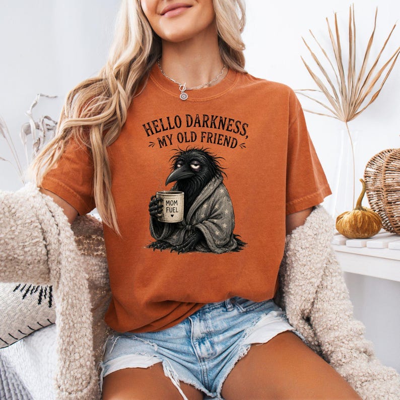 Comfort Colors® Raven Crow Coffee T-Shirt: Hello Darkness My Old Friend Shirt Bild 1