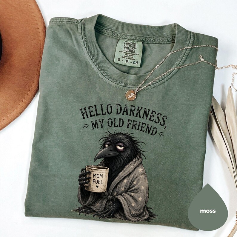 Comfort Colors® Raven Crow Coffee T-Shirt: Hello Darkness My Old Friend Shirt Bild 8