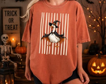 Witch Duck Shirt, Funny Halloween Goose Tee, Trick Or Treat Comfort Colors Shirt, Cute Witch Animal Graphic Tee, Fall Gift