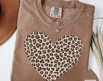 Comfort Colors® Leopard Heart Shirt, Valentine Heart T-Shirt, Cute Valentine Day Shirt, Animal Print Shirt, Heart Valentine Shirt
