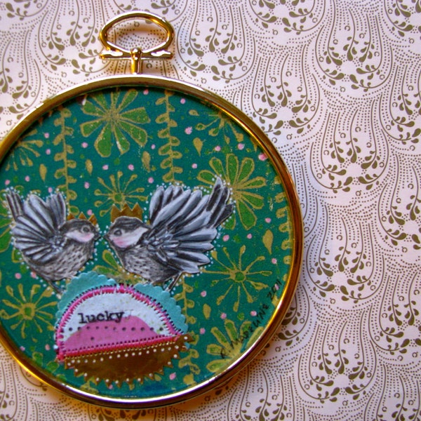 your lucky day (original framed collage with chickadees)
