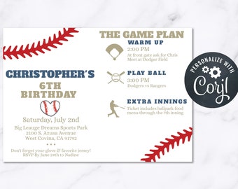 Baseball Birthday Party Invitation INSTANT Download 4x6 Postcard Editable Kids Birthday Adult Birthday Company Picnic