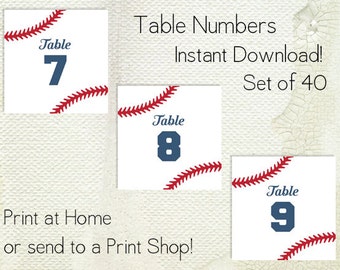 Números de mesa de casamento PDF para impressão - Download instantâneo - Beisebol - Softball - Esportes - Americano - Vermelho, Branco e Azul